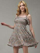 Women's Green Casual Fit & Flare Printed Dress