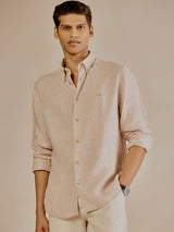 Men's Beige Casual Regular Fit Solid Full Sleeves Shirt