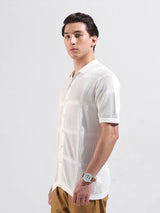 Men's White Casual Slim Fit Textured Half Sleeves Shirt