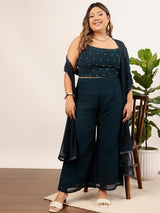 Women's Navy Plus Size Embellished Crop Top & Palazzo