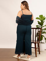 Women's Navy Plus Size Embellished Crop Top & Palazzo