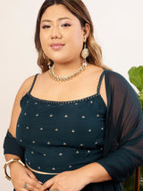 Women's Navy Plus Size Embellished Crop Top & Palazzo