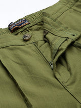 Men's Slim Fit Solid Mid Rise Elasticated Linen Trousers