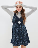 Women's Navy Casual Printed Sleeveless Mini Dress