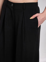 Women's Black Casual Solid Flared Fit Pants