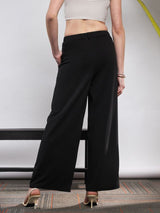 Women's Black Casual Solid Flared Fit Pants