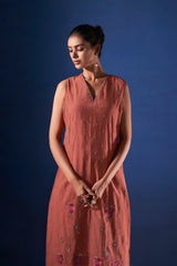 Women's Red Work Regular Fit Embroidered Sleevless Co-Ord Sets