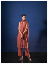 Women's Red Work Regular Fit Embroidered Sleevless Co-Ord Sets