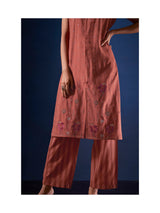 Women's Red Work Regular Fit Embroidered Sleevless Co-Ord Sets