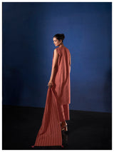 Women's Red Work Regular Fit Embroidered Sleevless Co-Ord Sets