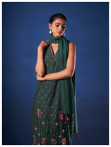 Women's Green Work Regular Fit Embroidered Sleevless Co-Ord Sets