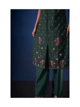 Women's Green Work Regular Fit Embroidered Sleevless Co-Ord Sets