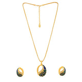Women's Gold Plated Oval Designer Pendant Necklace Set with Crystals