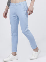Men's Blue Slim Fit Solid Mid Rise Chinos
