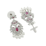 Women's Rhodium Plated CZ Designer Dangle Earrings with Pearls