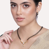 Women's Gold Plated Flower Designer Double Line Mangalsutra Necklace Set
