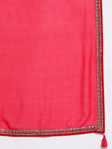 Women's Hot Pink Georgette Embroidered High Slit Kurta With Palazzo and Dupatta