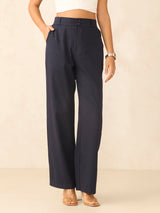 Women's Blue Casual Straight Fit Trouser