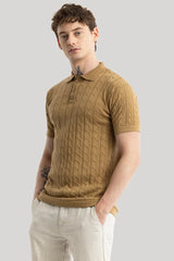 Men's Brown Casual Slim Fit Printed Half Sleeves Polo Tshirt