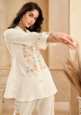 Women's White Chinnon Floral Embroidered Co-Ord Set