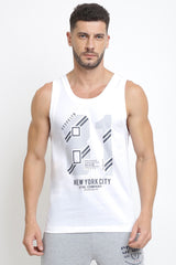 Men's White Sport Regular Fit Super Soft All Day Comfort Graphic Print Vest - Pack of 1