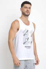 Men's White Sport Regular Fit Super Soft All Day Comfort Graphic Print Vest - Pack of 1
