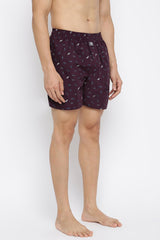 Men's Purple Regular Fit Side Pocket Side Slits Allover Print Boxer Shorts - Pack of 1