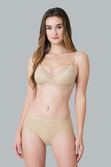 Women's Peach Solid Elasticated Mid Rise Panty