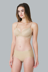 Women's Peach Solid Elasticated Mid Rise Panty