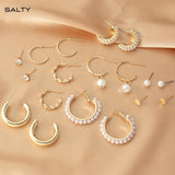 Women's Anti Tarnish Combo Chunky Freshwater Pearl Hoops and Studs Earrings Set