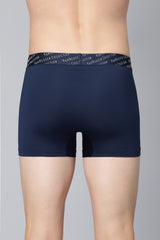 Men's Navy Regular Fit 4 Way Stretch 3D Logo Waistband Solid Tactel Trunk - Pack of 1