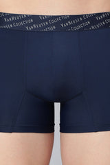 Men's Navy Regular Fit 4 Way Stretch 3D Logo Waistband Solid Tactel Trunk - Pack of 1