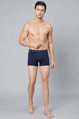 Men's Navy Regular Fit 4 Way Stretch 3D Logo Waistband Solid Tactel Trunk - Pack of 1