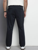 Men's Blue Casual Straight Fit Solid Trousers
