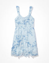 Women's Blue Casual Printed Sleeveless Mini Dress