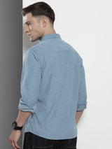Men's Blue Casual Regular Fit Solid Full Sleeves Shirt