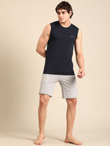 Men's Blue Cotton Regular Fit Vest