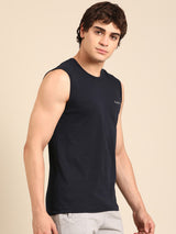 Men's Blue Cotton Regular Fit Vest