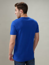 Mens Blue Casual Regular Fit Printed Half Sleeves Tshirt