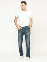 Mens Blue Straight Fit Stretchable Jeans