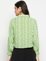 Women's Green Casual Regular Fit Printed Full Sleeves Shirt