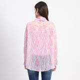 Women's Pink Casual Regular Fit Printed Full Sleeves Shirt