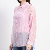 Women's Pink Casual Regular Fit Printed Full Sleeves Shirt