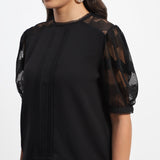 Women's Black Casual Regular Fit Solid Half Sleeves Top