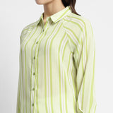 Women's Yellow Casual Regular Fit Striped Full Sleeves Shirt