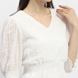 Women's White Casual Regular Fit Solid Three Quarter Sleeves Top