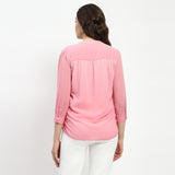 Women's Pink Casual Regular Fit Solid Three Quarter Sleeves