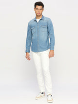 Mens Blue Casual Regular Solid Full Sleeves Shirt