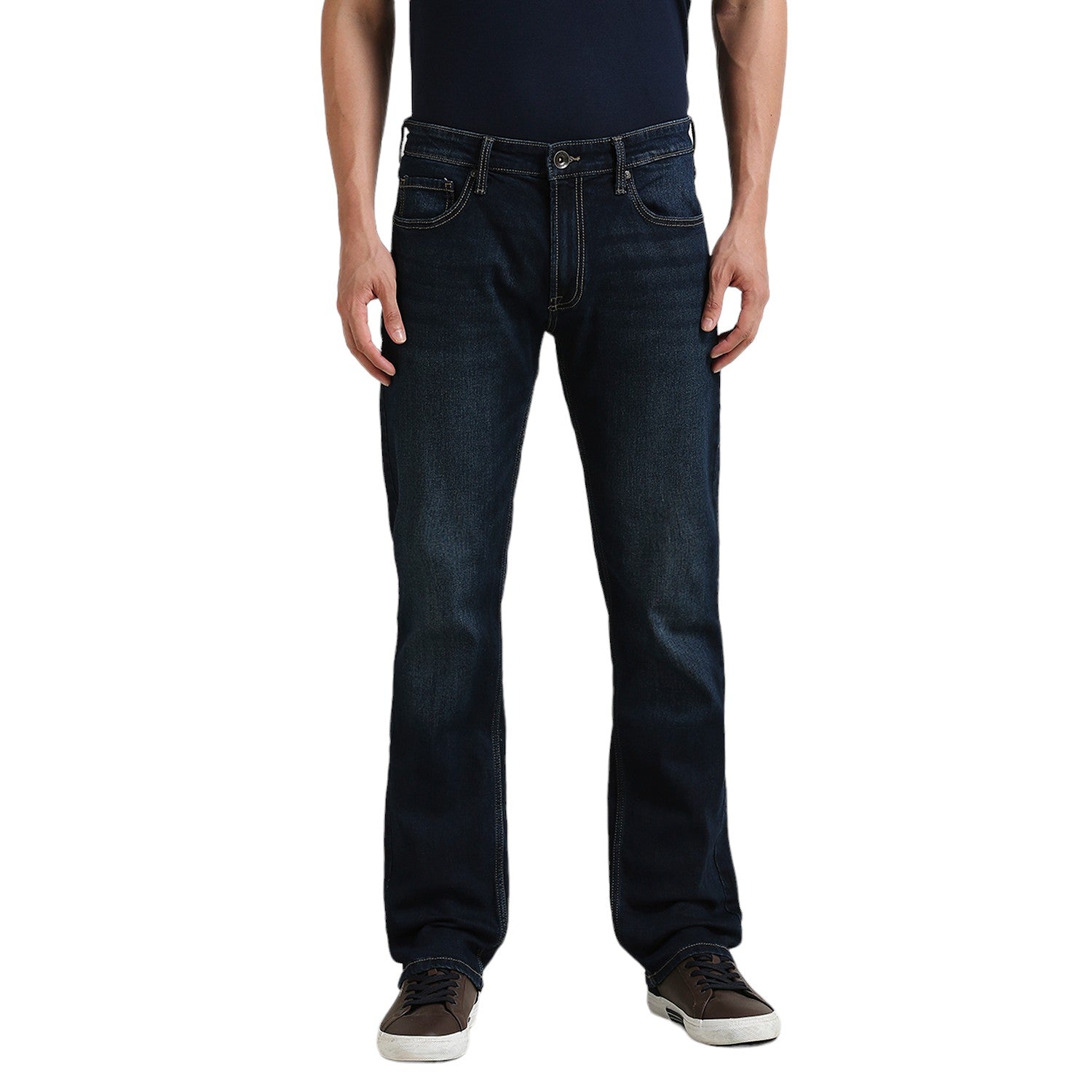 Mens Blue Bootcut Fit Stretchable Jeans