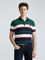 Mens Green Casual Regular Striped Half Sleeves Tshirt